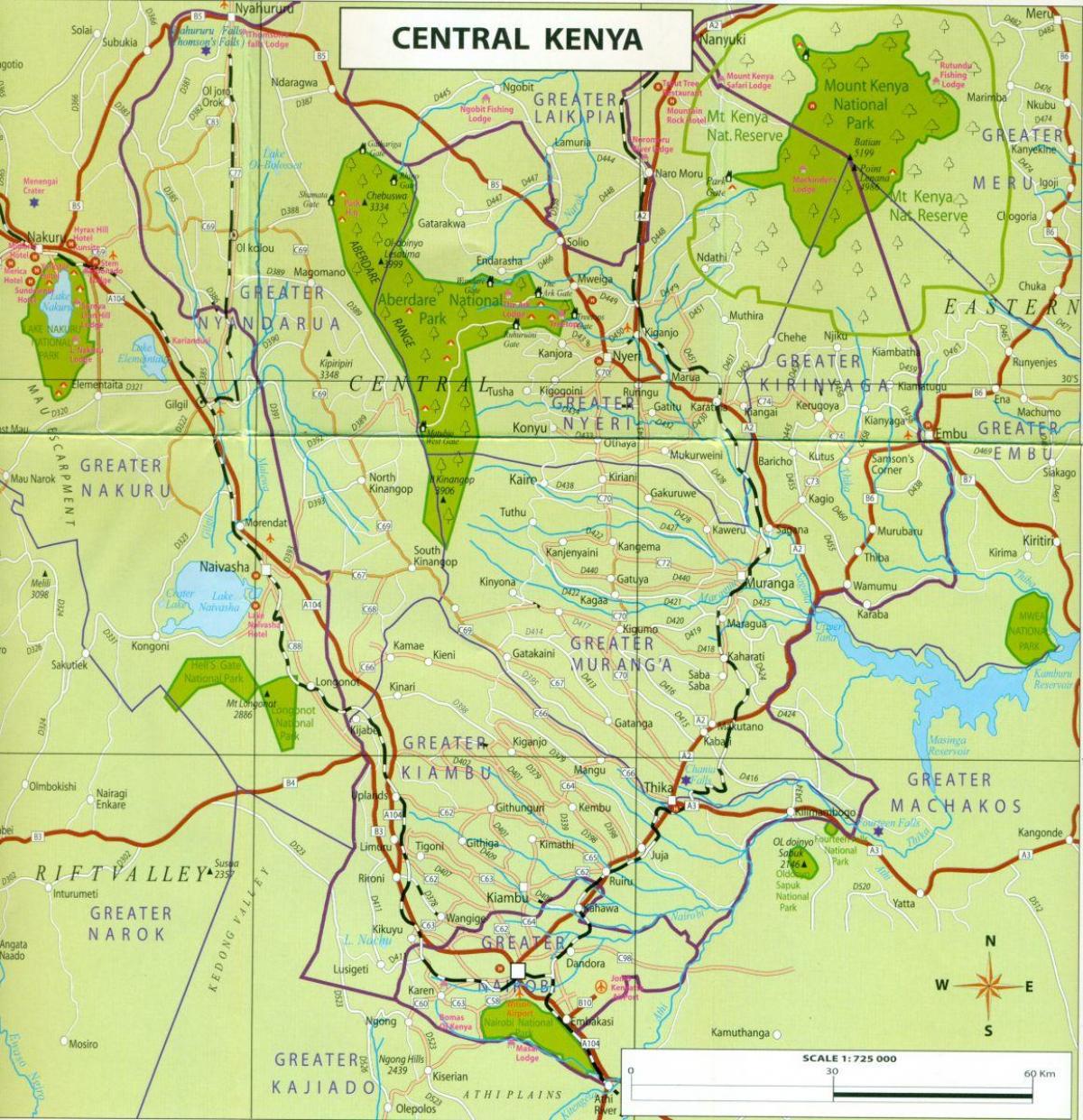 karta över centrala Kenya