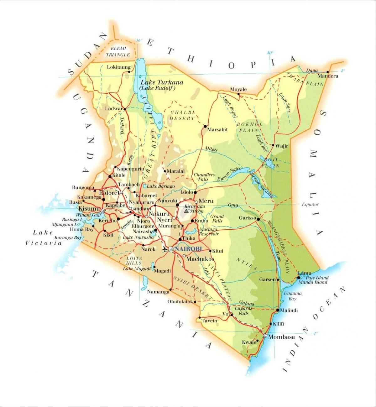 Kenya fysiska egenskaper karta