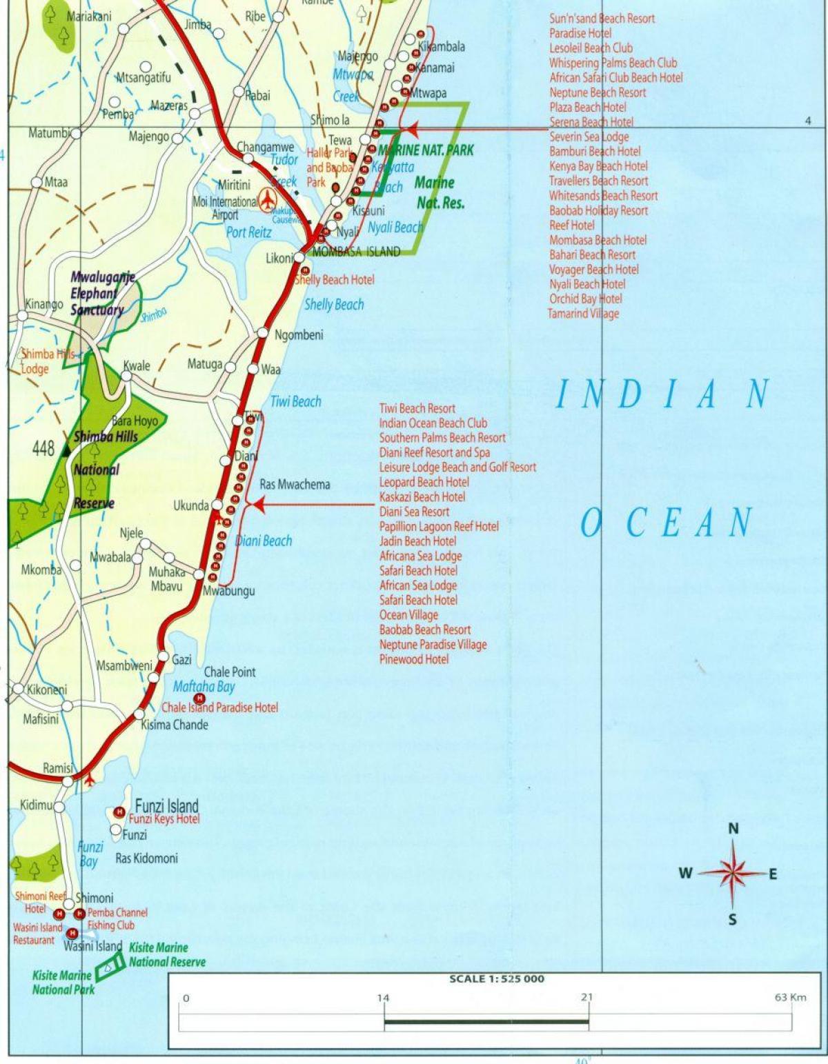 karta över Kenyanska kusten