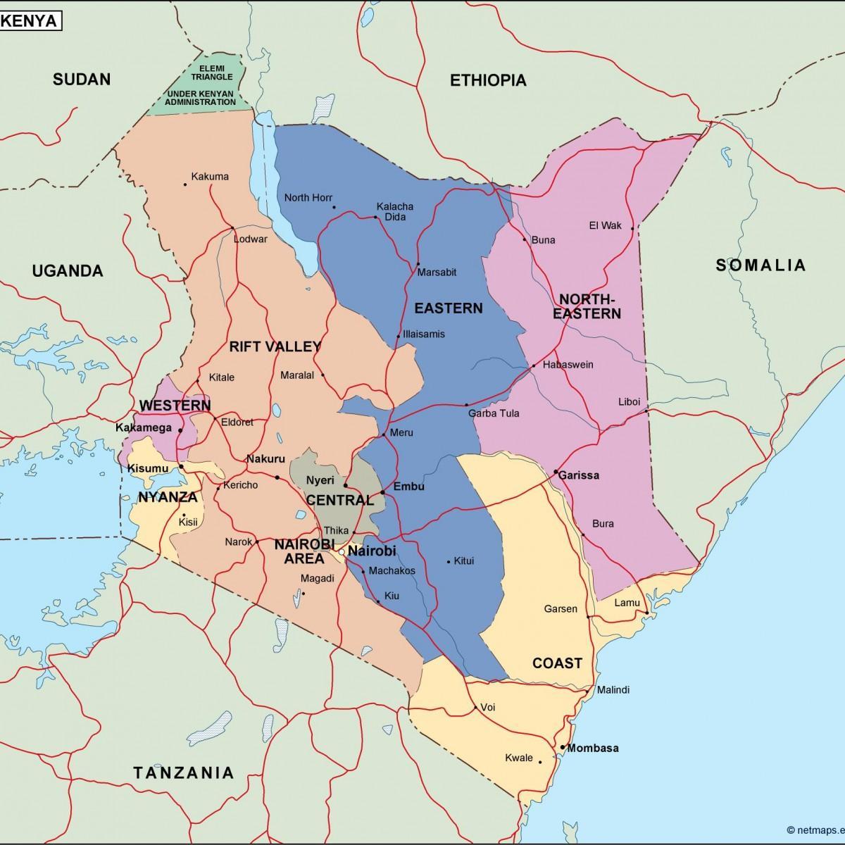 karta över politiska karta över Kenya