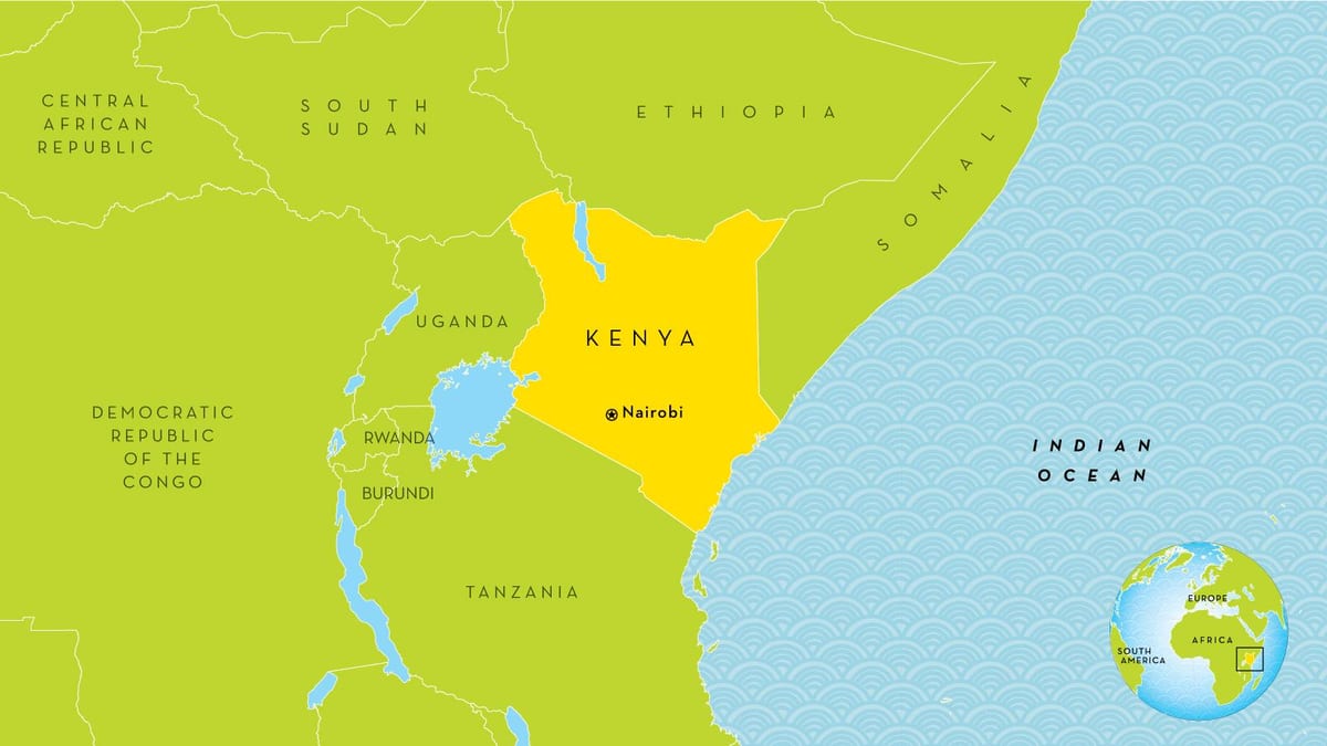 karta över Kenya och omgivande länder