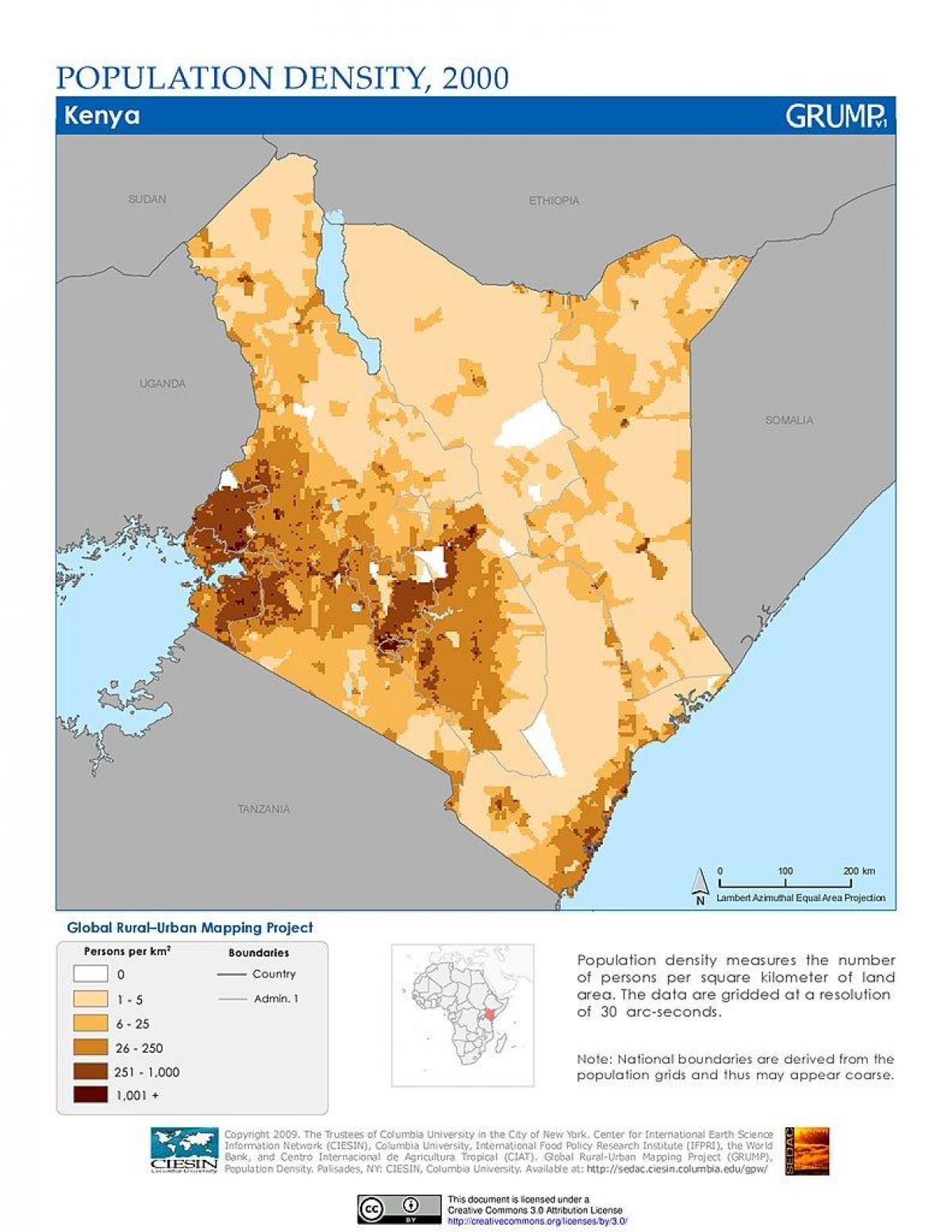 Kenya befolkningstäthet karta