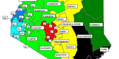 Karta över 47 länen i Kenya 